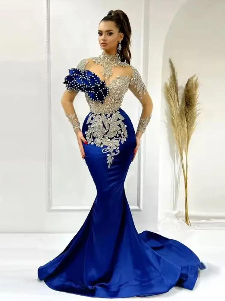 Royal Blue Mermaid Prom Dress فساتين مناسبة رسمية Heavy Beaded Arabic Dubai Party Dresses For Girls Wedding Pageant Gowns Women