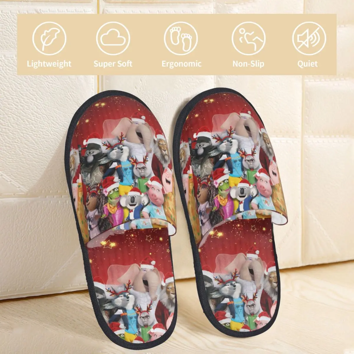 Christmas Sing 2 Movie Cartoon Furry Slippers Anti-skid Musical Comedy Xmas Soft Memory Foam Slippers Bedroom