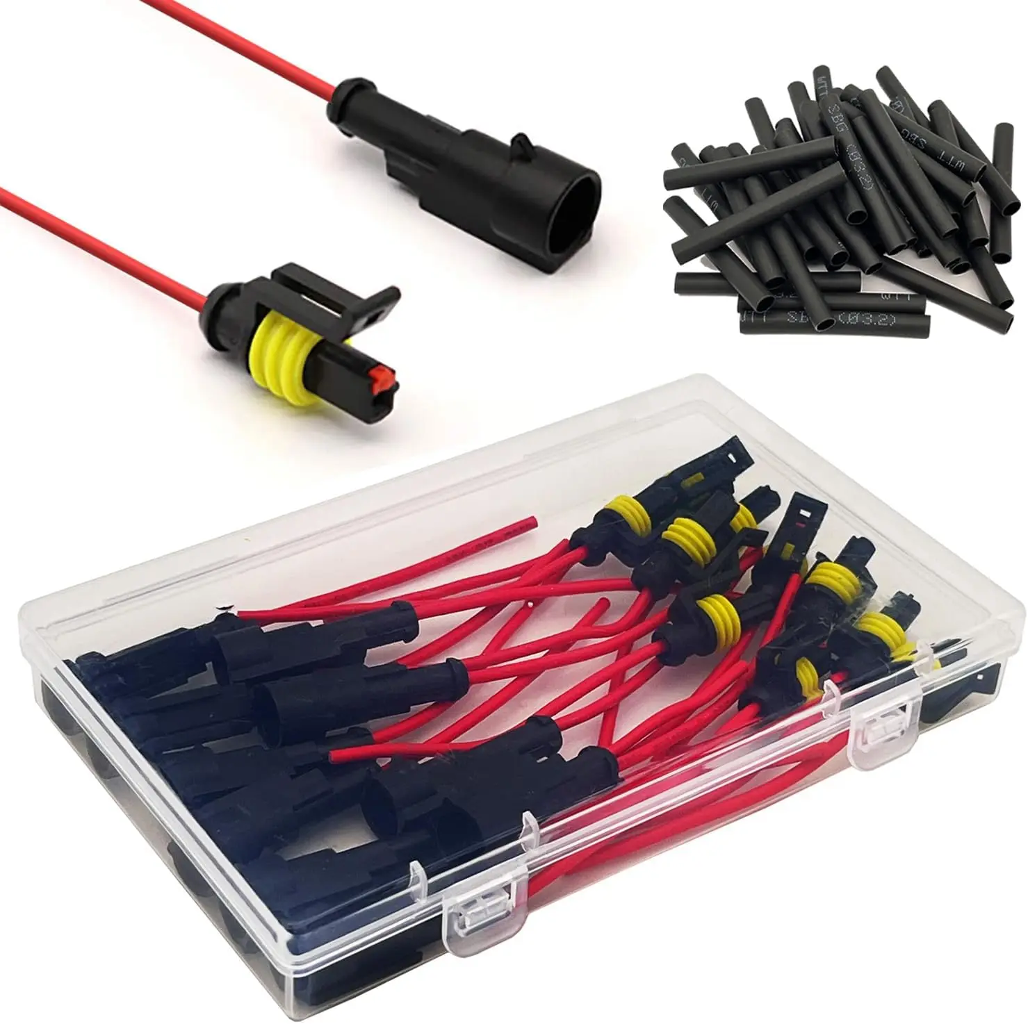 

10 Sets 16 AWG 1 Pin Waterproof Automotive Wire Connectors with Heat Shrink Tubing Kit