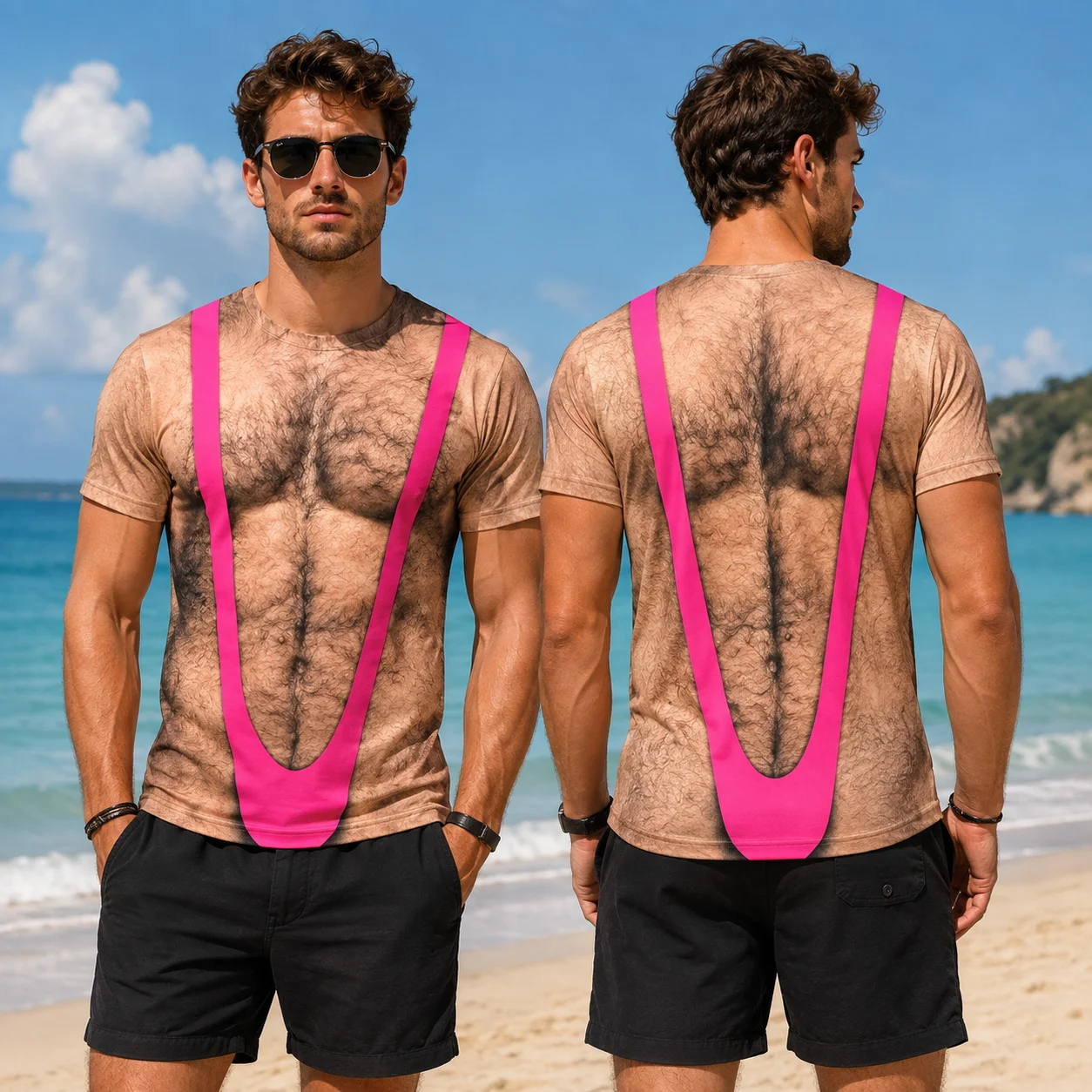 Funny Muscle Body 3D Printed T-shirt Mlae Designer Clothes Streetwear Short Sleeve Top Tees Ugly Chest Hair T Shirt Clothing
