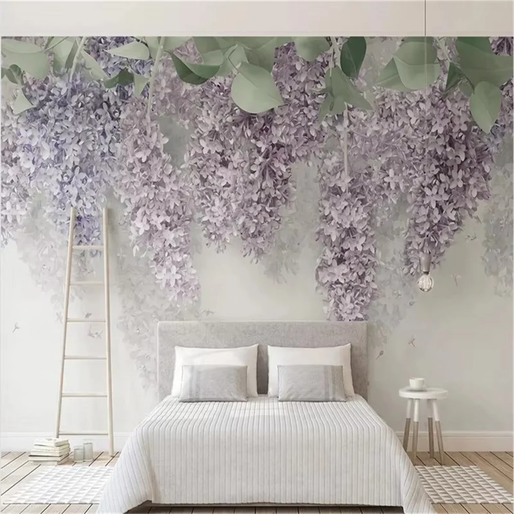 Custom wallpaper 3d beautiful lavender wisteria flower mural three-dimensional flower wedding room TV background wall home decor