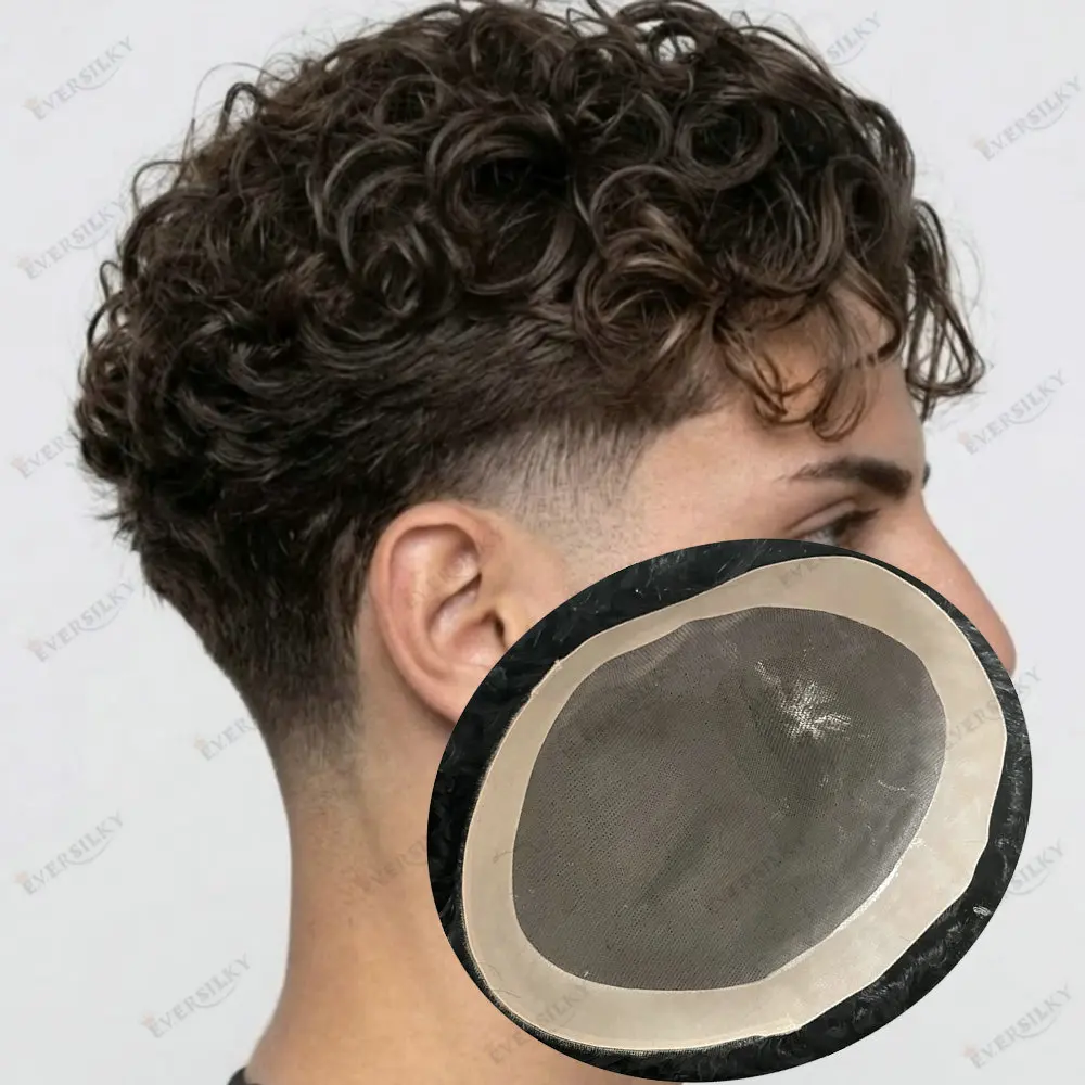 20mm/22mm/24mm Curly Men's Toupee Super Durable Mono Mesh Lace Top NPU Base 100% Human Hair System for Men's Capillary Prothesis