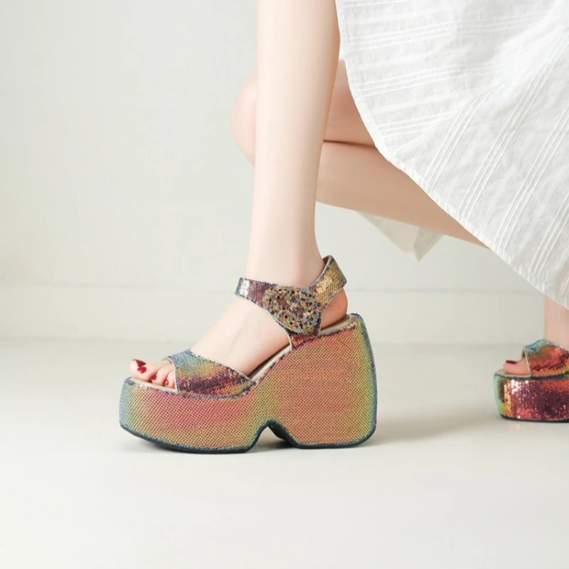 2026 Summer Sparkling Fabric Flat Heels Elegant Silver Shoes Women's Fashion Flat Sandals Size 33-43