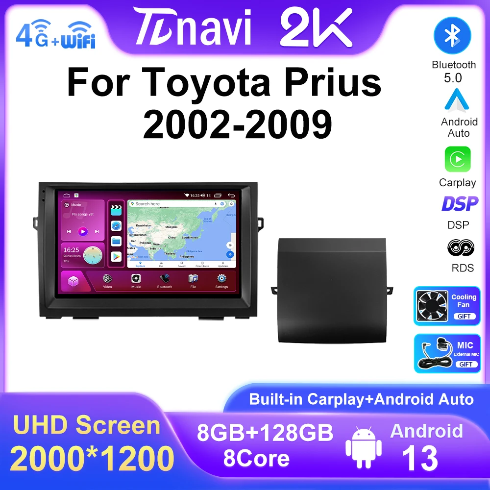 128G Android 13 For Toyota Prius 20 2002 - 2009 Car Stereo Radio Multimedia Video Player Navigation GPS Autoradio No 2din 2 din