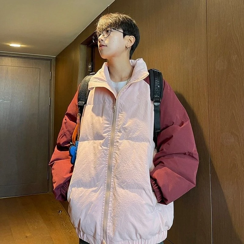 الرجال شتاء 2025 الأفوكادو الأخضر راجلان كم سترة قطن الوقوف طوق معطف دافئ خمر النمط الأمريكي الشارع الشهير ملابس خارجية