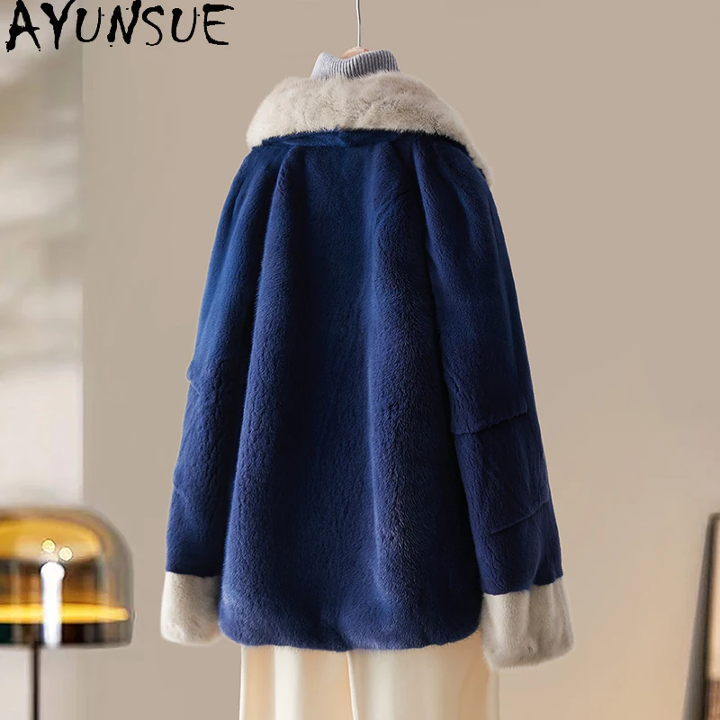 AYUNSUE Luxury Natural Mink Fur Coat Women Clothes Real Fur Coats Woman Zipper New in Outerwears Winter Jacket Шуба Женская