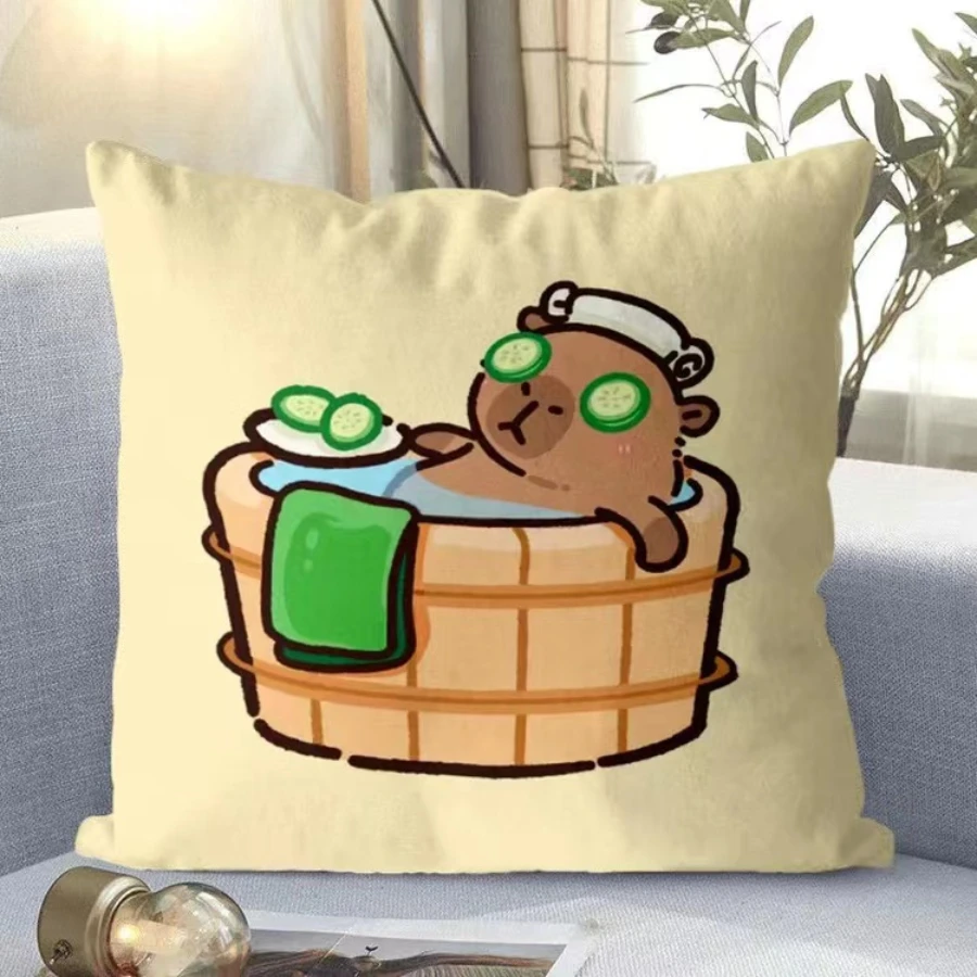 Capybara Cute Throw Pillow Cartoon Square Pillows Kawaii Anime Soft Waist Sofa Cushion Car Home Bedroom Decoration