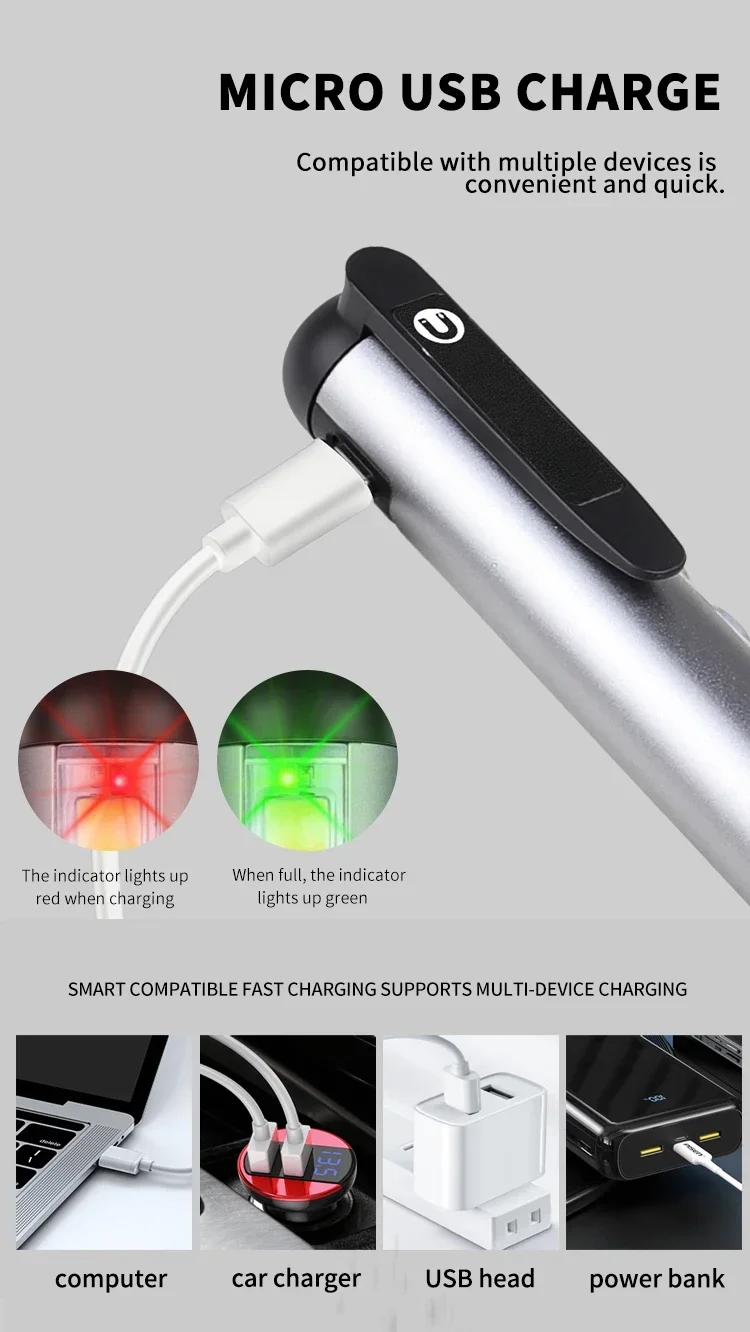 Portable LED Flashlight with COB Side Light USB Fast Charging Flashlights Waterproof Torch Super Bright Flashlight