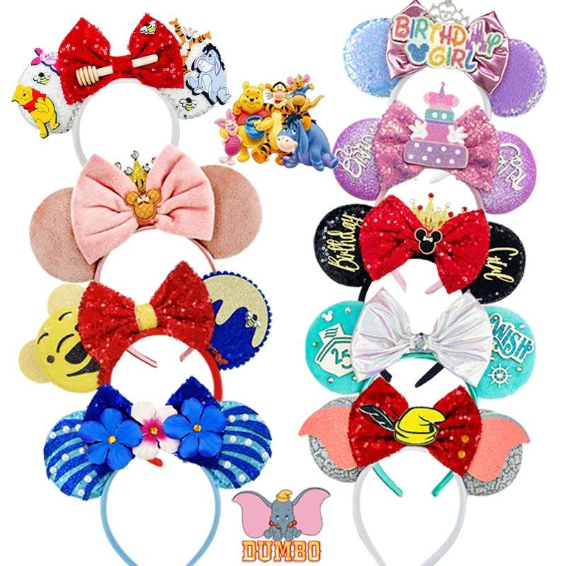 New Birthday Girl Minnie Mouse Ears Headband Bee Winnie Pooh Bear Girl Piglet Tigger Hair Accessories Women Roo Eeyore Hairband