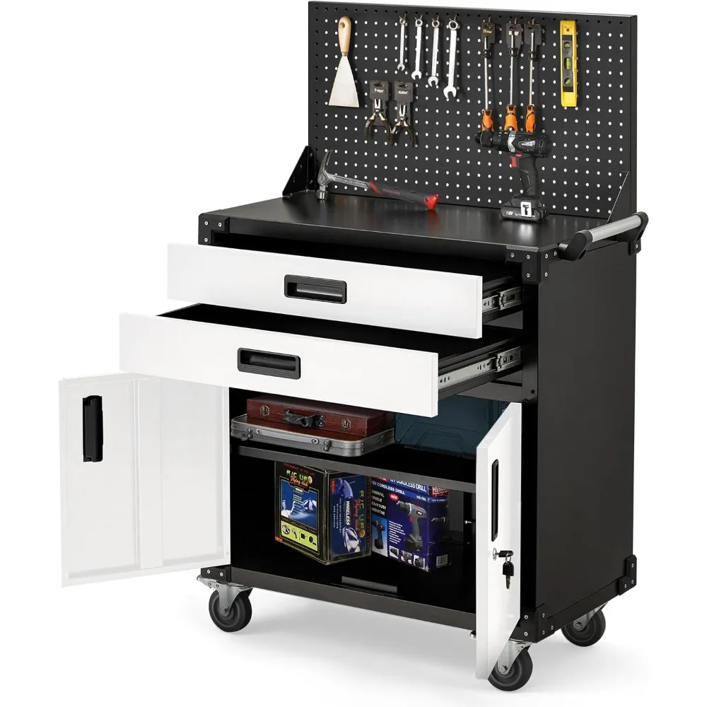 

Work Bench for Garage with Pegboard Drawers and Cabinets Heavy Duty Metal Frame Tool Bench for Shop Kitchen Cabinets Organizer W