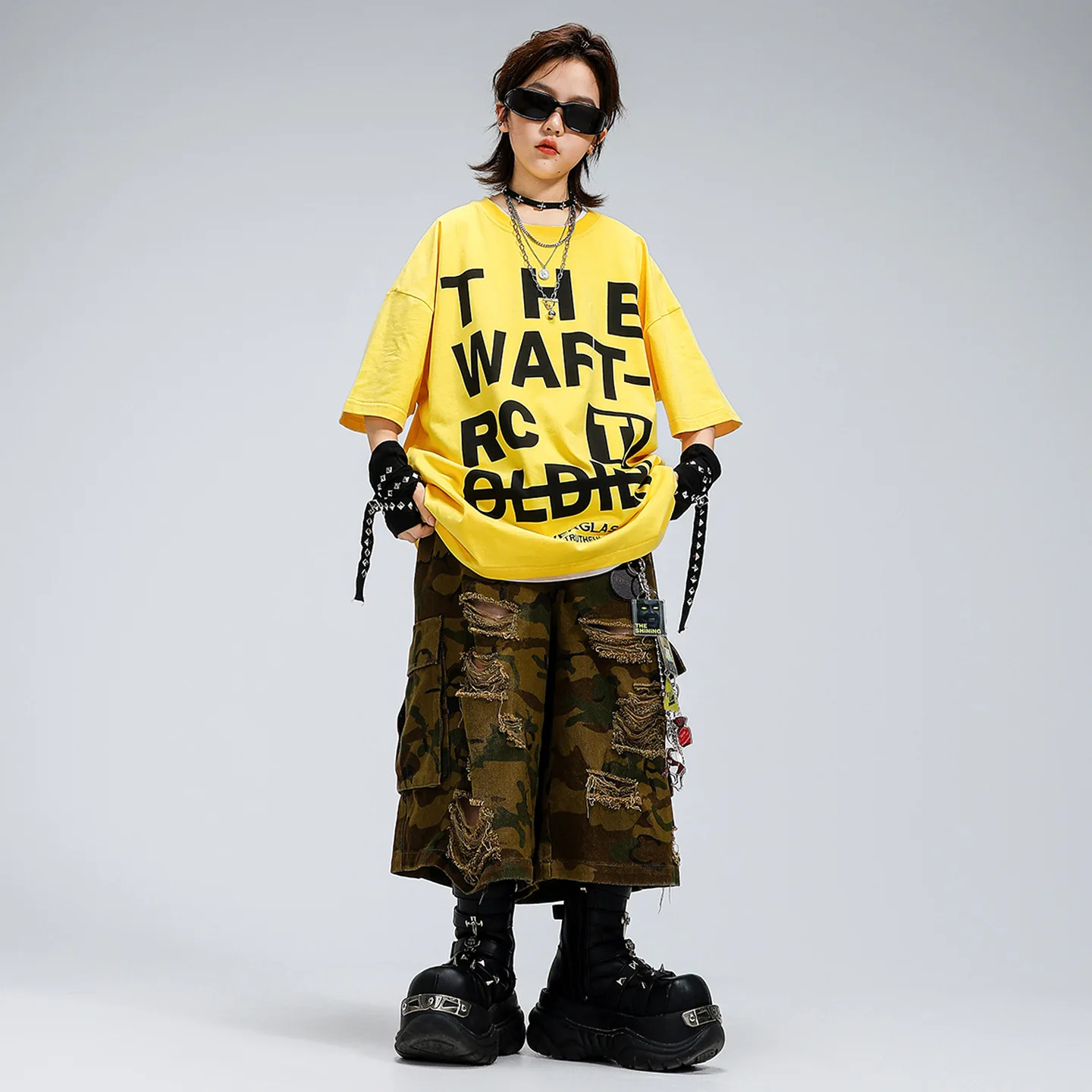 Boys Hip Hop Yellow T-shirt Camouflage Cargo Pants Girls K-pop Street Dance Costumes Children Streetwear Kids Jazz Clothes Sets