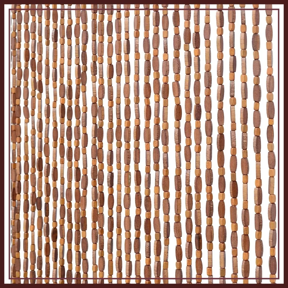 

52 Strands Brown Wood and Bamboo Beaded Curtain for Doorway Room Divider 36x79in Boho Decor