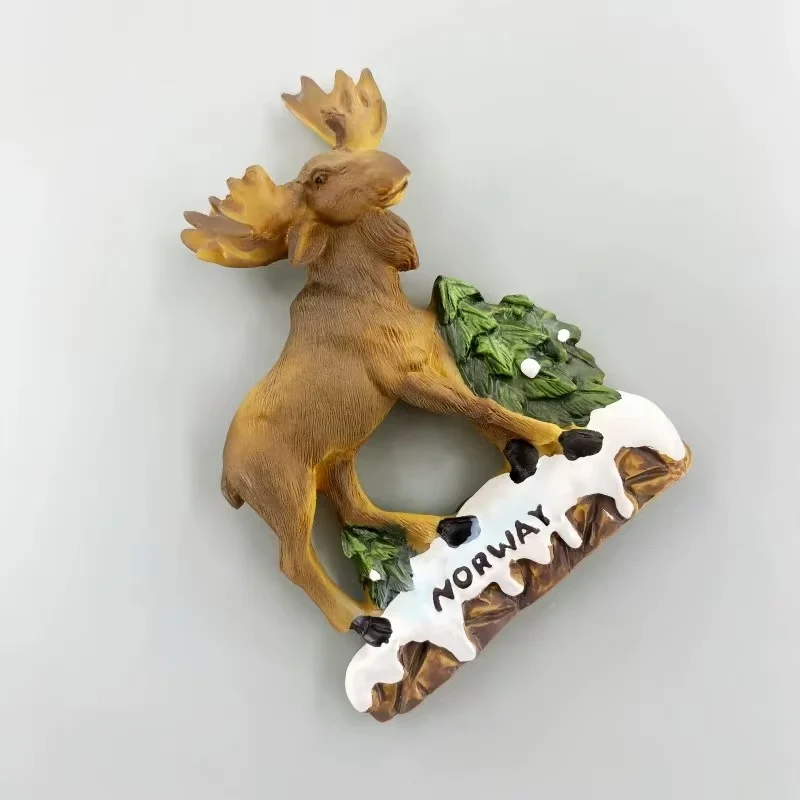 Nordic Norway Tourism Commemorative Creative Handmade Painting 3D Elk Decoration Magnet Refrigerator Sticker Hand Companion Gift