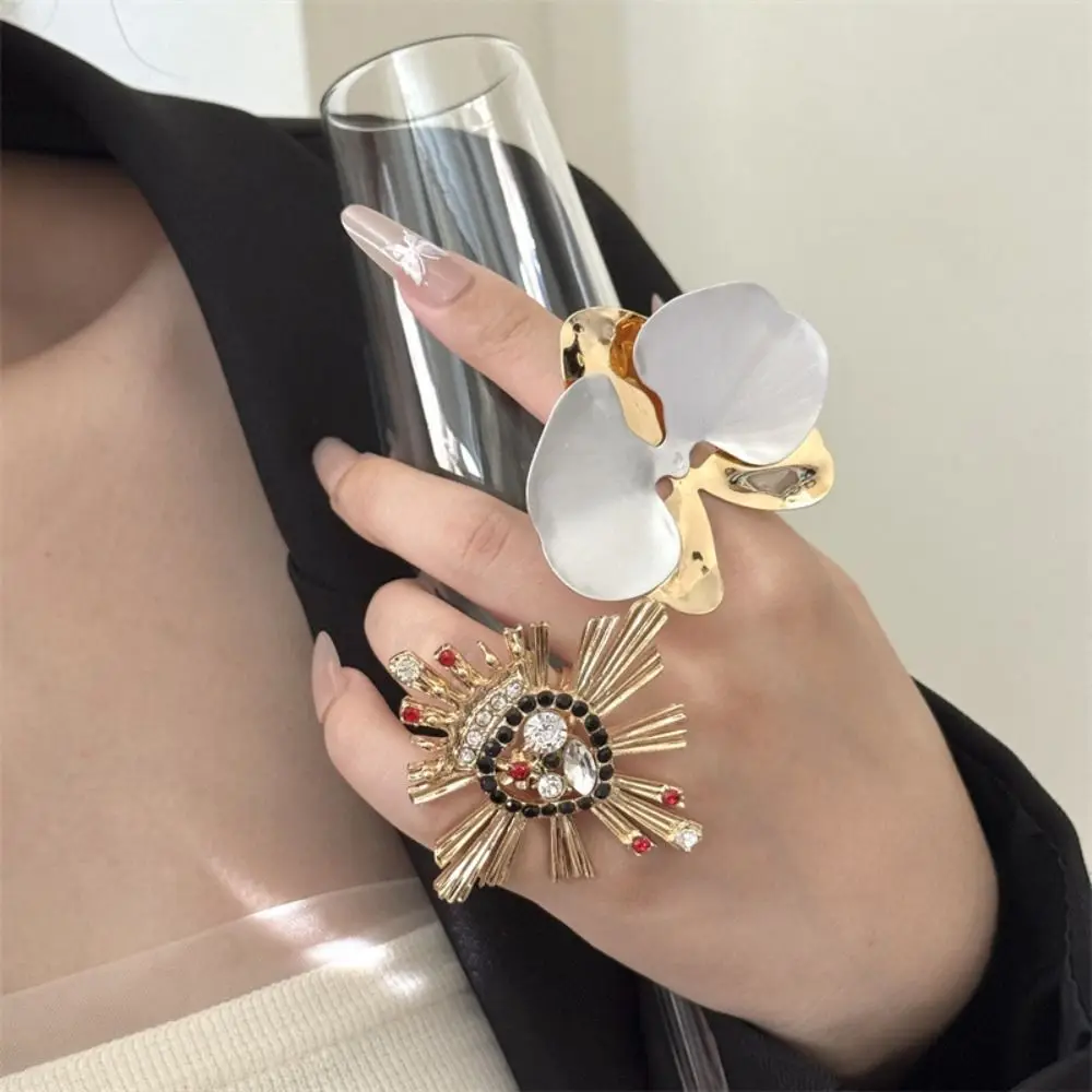 Sweet Drip Oil Flower Ring Butterfly Orchid White Iris Flower Enamel Finger Ring Trendy Ins Style French Irregular Ring Women