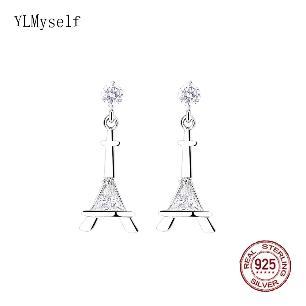 

Серьги YLMyself с Эйфелевой башней, стерлинговое серебро 925 пробы с фианитом, висячие серьги для женщин и девочек, романтические ювелирные изделия в Париже, подарок