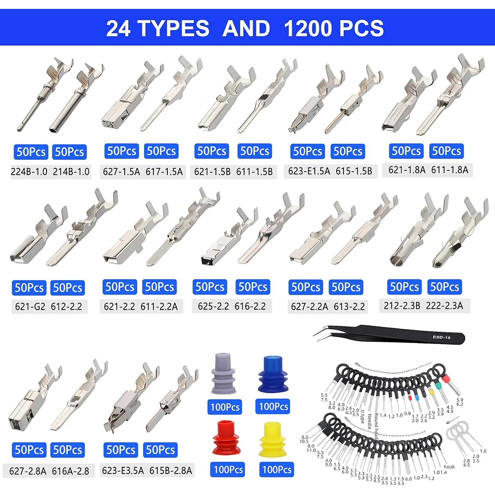 24-teiliges Steckverbinder-Pin-Set mit Crimpzange für 1/1,5/1,8/2,2/2,3/2,8/3,5 mm Stecker-Busbar-Pins, nicht isolierte Kabelanschluss-Pin-Sets. – Detail 2