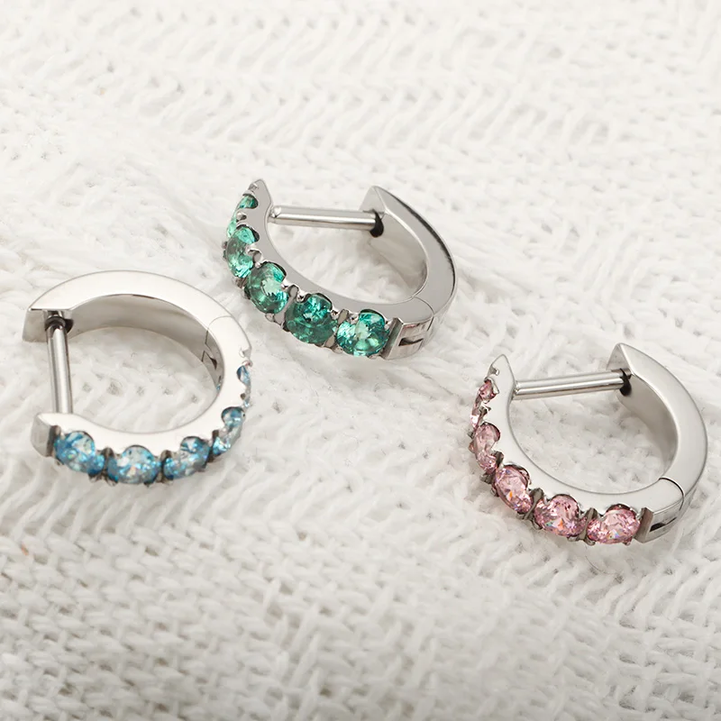 F136 Titanium Hinged Earring Hoop Piercing CZ 16G Anodizing Hinged Round for Women Men Ear Lobe  Implant Grade Body Jewelry
