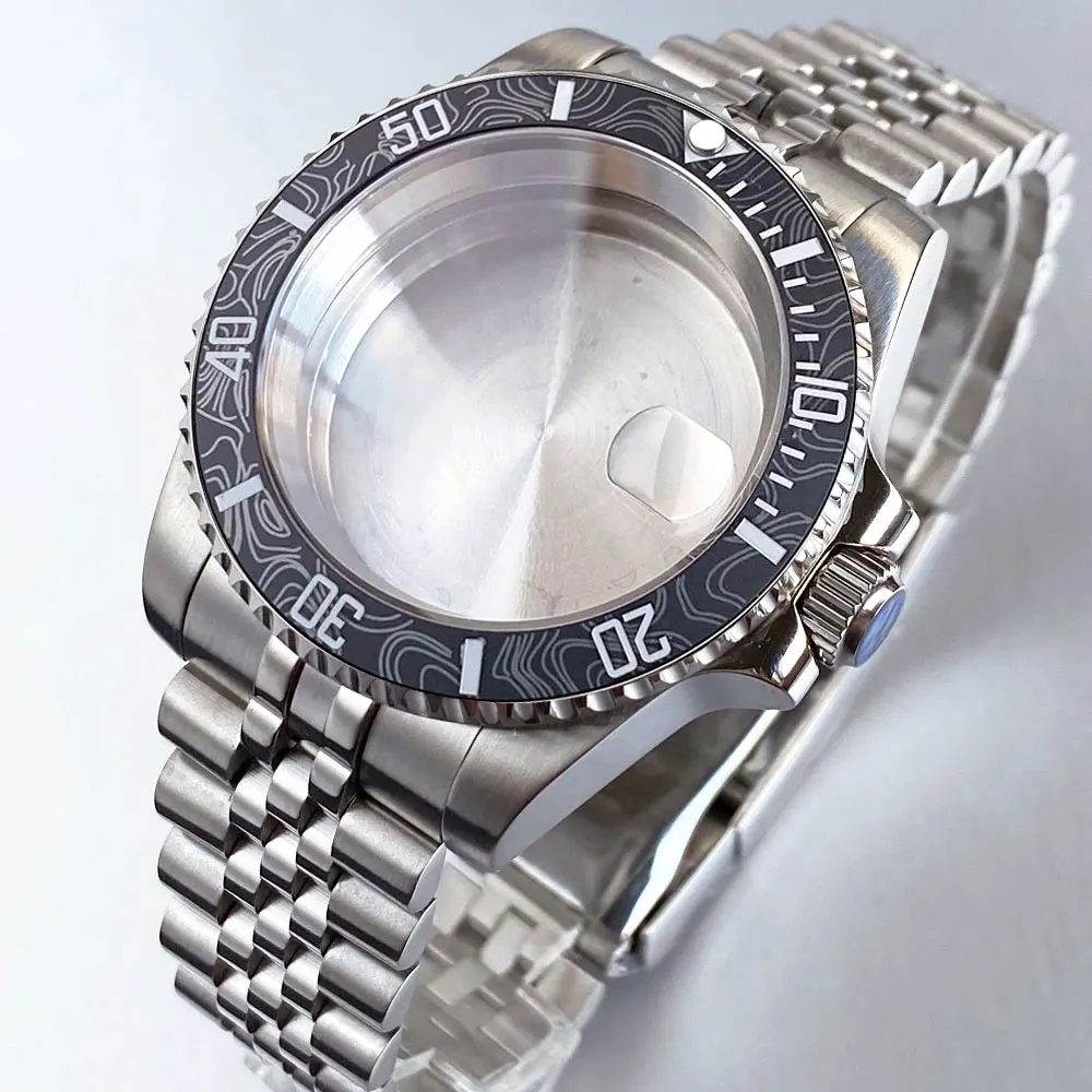 

20ATM Dive Case Sapphire 40mm Fit NH35 NH36 NH34 ETA 2824 PT5000 Watch Case Carbon Fibre Design Bezel Jubilee Strap Slide Buckle