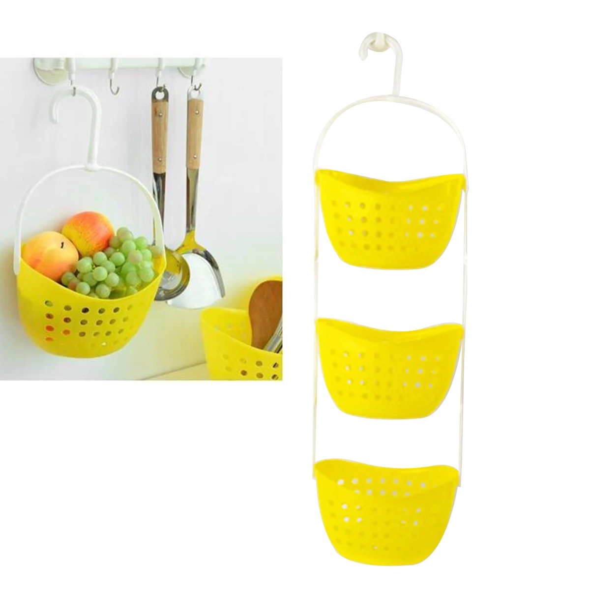

3 Tier Bathroom Hanging Basket Shower Rack Huge Capacity PP Material Detachable Kitchen Storage Fruits Vegetables