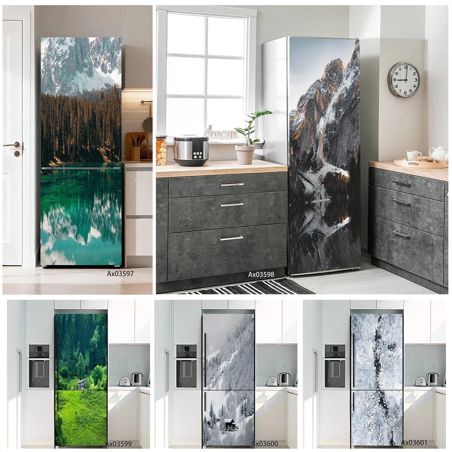 

Mountain Lake Reflection Fridge Stickers Self Adhesive Waterproof Refrigerator Cabinets Wardrobe Door Cover for Kitchen Crafts