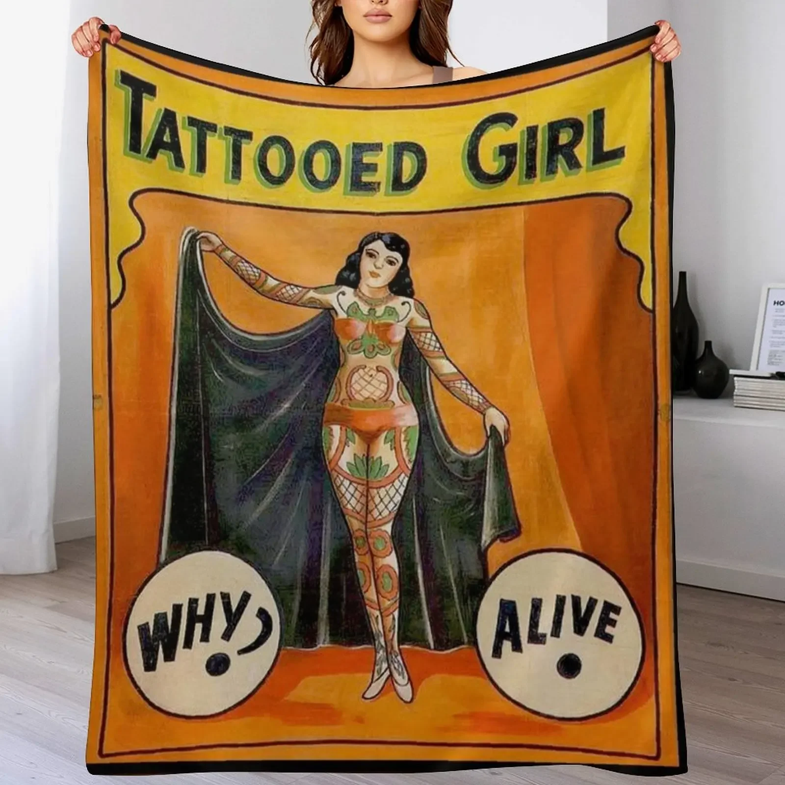 

TATTOOED GIRL : Vintage Circus Sideshow Advertising Print Throw Blanket bed plaid Giant Sofa Loose Summer Beddings Blankets