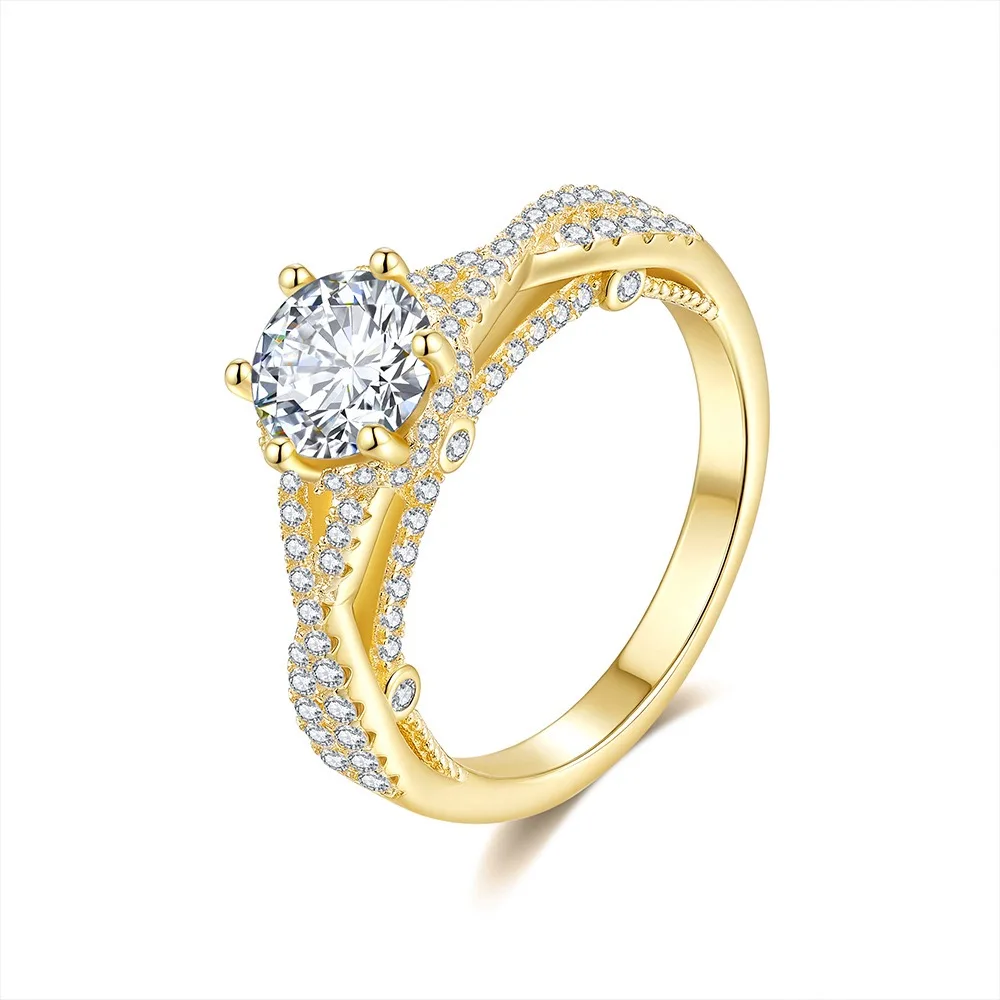 

1ct VVS1 D Color Moissanite Cross Design Ring S925 Silver Plated 18K Gold Exquisite Engagement Ring for Christmas Gift