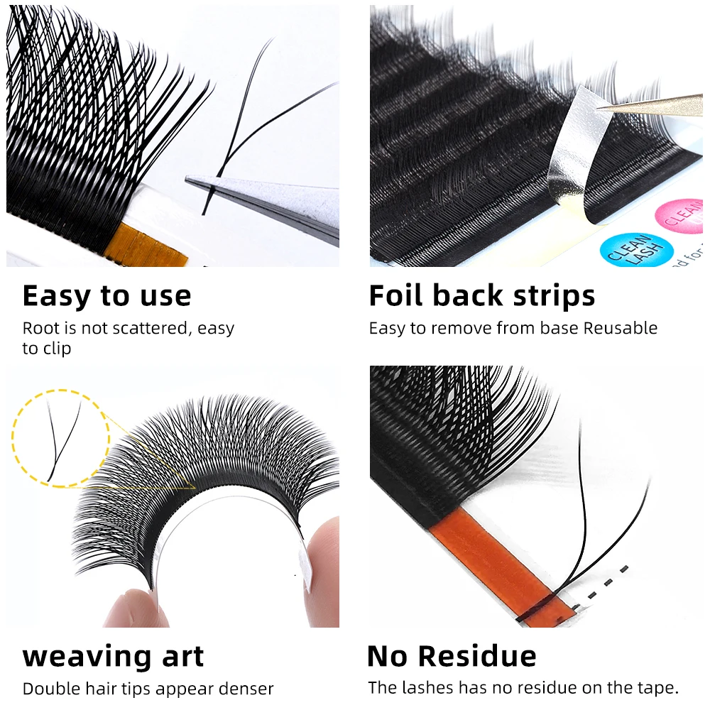 Yelix Y Eyelashes Extension 7-17mm Soft Brazilian Cilia and LU/D Curl Two Tip Volume Fan Lash Extension Supplies Faux Cils