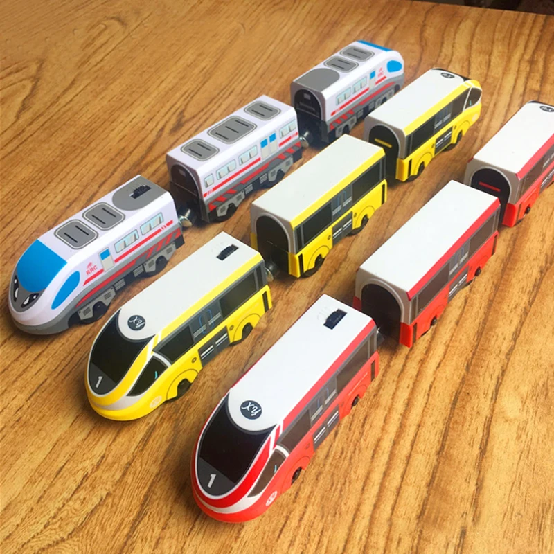 Electric Train Set Wooden Track Car Children Transport Toy Compatible With Car Wooden Rail Track Multiple Colour Gift W04