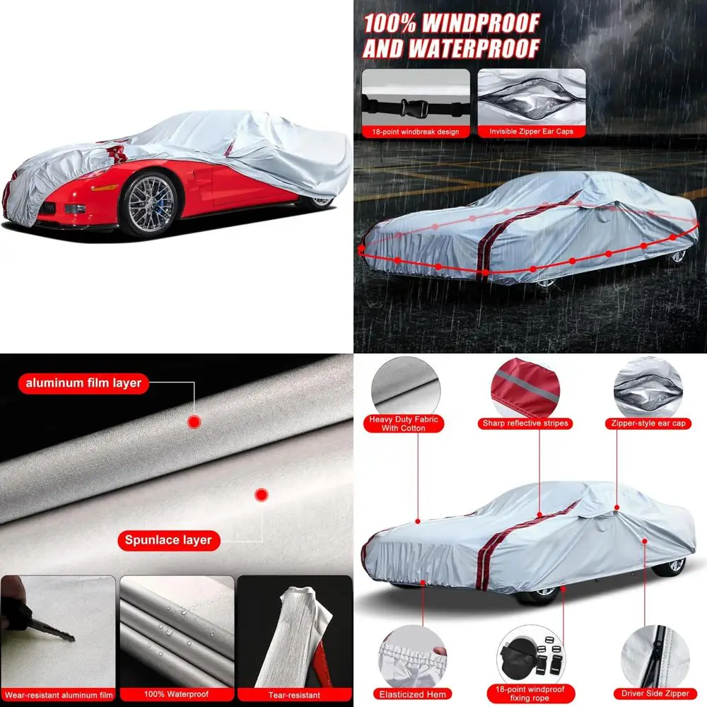 

All-Weather Custom-Fit 6-Layer Waterproof Car Cover for 2005-2013 Corvette C6 with Zippered Door and 18 Point W