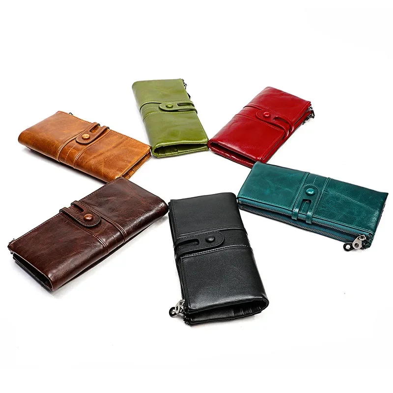 Luxury Genuine Leather Long Wallets for Women RFID Anti-theft Brush Retro Card Holder Purse  Money Clip Coin Purse Clutch Wallet