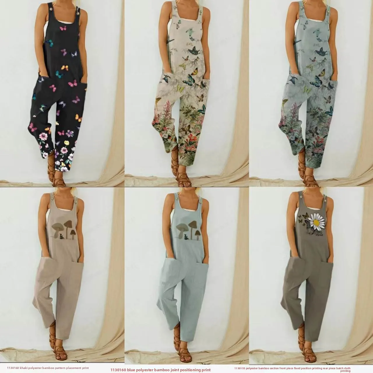 

Новый повседневный комбинезон из хлопка и льна ter ket с широкими штанинами и принтом, свободный комбинезон с перекрестной границей, уличный комбинезон с низкой талией и бриллиантами...