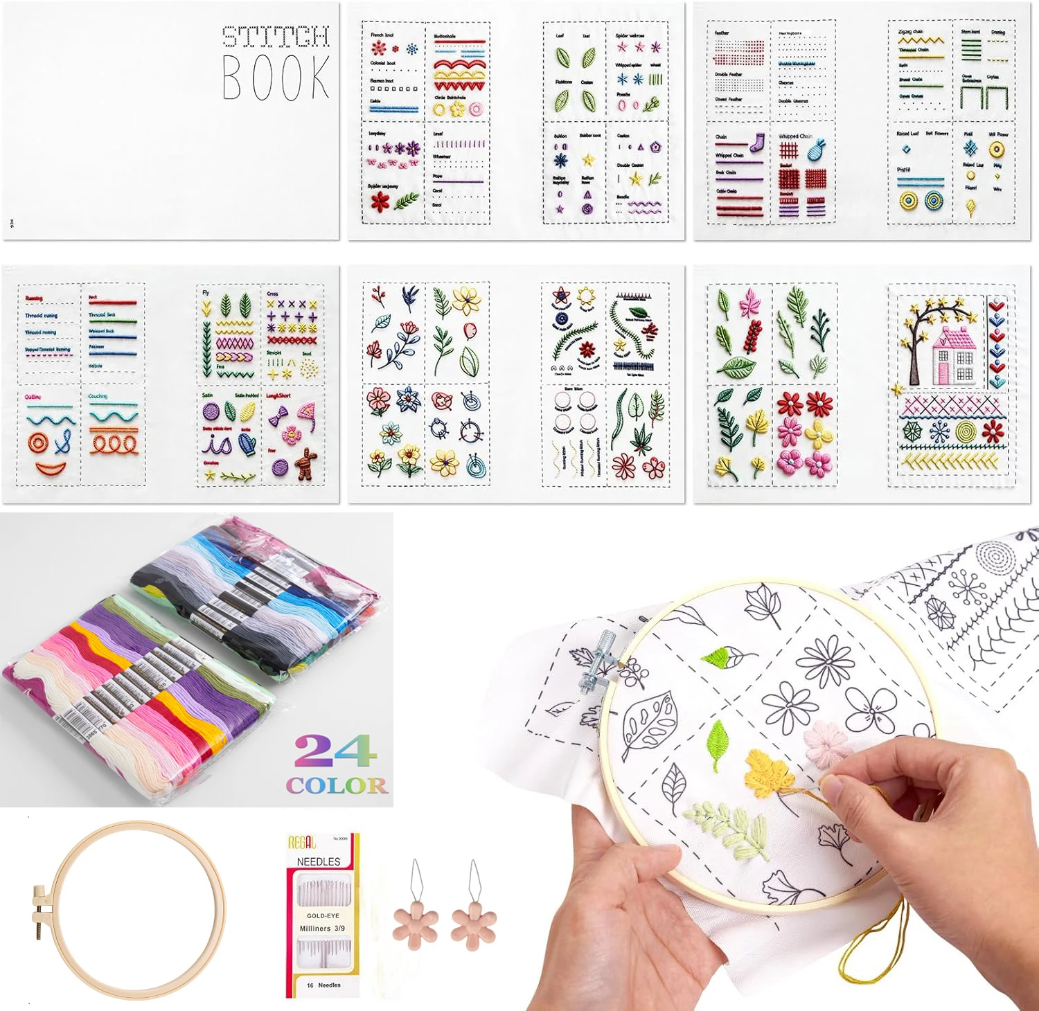 DIY Embroidery Stitch Guide and Portable Sewing Kit with Linen Fabric and Creative Patterns for Beginners Handmade Lovers EU Mar