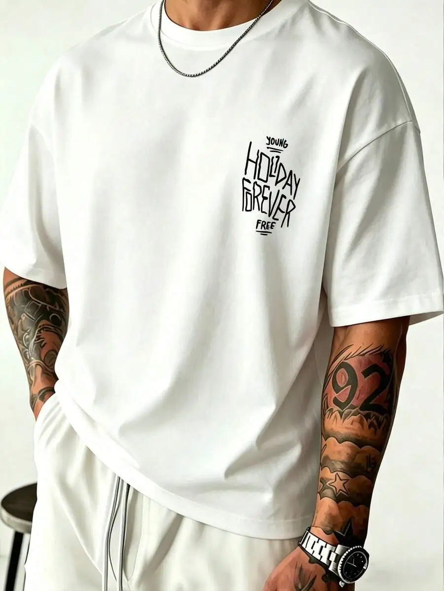 1pc Plus Size Men's Crew Neck Short Sleeve Skull Ice Cream Palm Tree Print T-Shirt, Summer Casual Everyday Wear Top, Loose Fit, Plus Size, Size Recommendation Details In Main Image, Please Check Size Before Ordering To Avoid Fit Issues!! !
