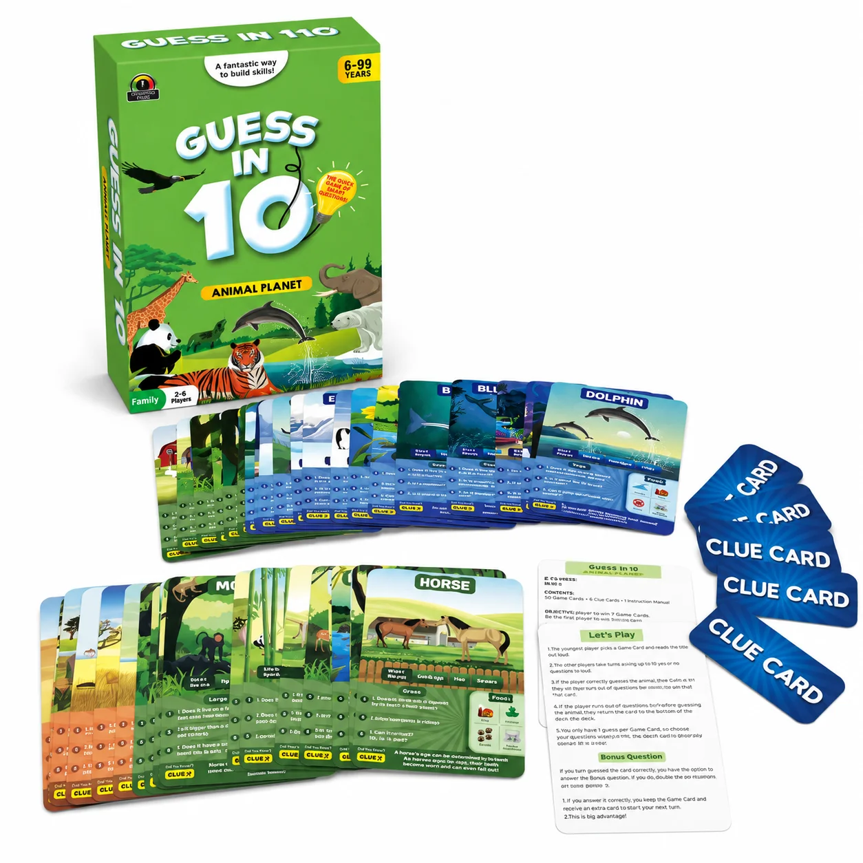 Juego de Cartas de Adivinanzas de Animales, Juego de Estrategia con 10 Preguntas de Trivia y Cartas de Clue para Noche de Juegos en Familia, Versión en Inglés