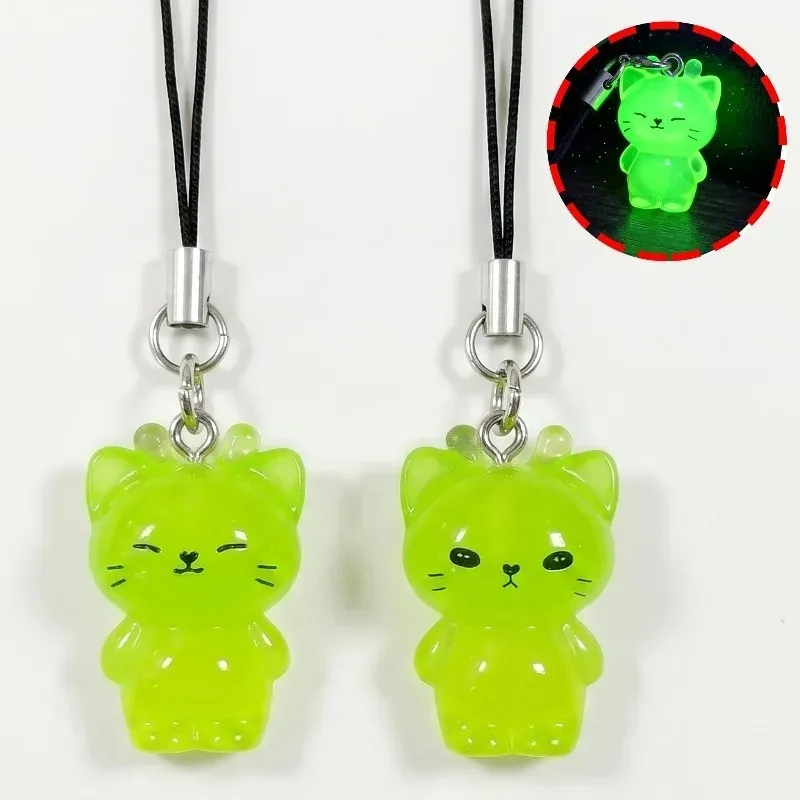 Lanyard Resin Pendant Cute Sci Fi Charm Glow in The Dark Alien Cat Keychain Phone for Keys Backpack Bag Purse Festival Rave Gift