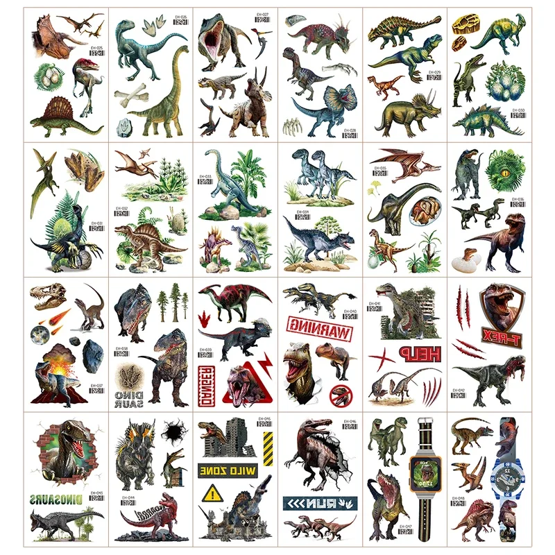 Cartoon Dinosaur Temporary Tattoo Kids Face Hands Tattoo Stickers 3D Dino Fake Tattoo Body Art Waterproof Tattoo For Girls Boys