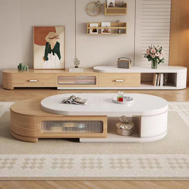 

✓x-Living Room Furniture Light Luxury Adjustable Coffee Table Slab Tv Cabinet Tv Stand Combination Set for Small Apartment*
