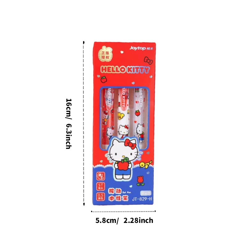 Hello Kitty Gelpennenset 3 stuks 0,5 mm zwarte inkt intrekbare balpen schattig schrijfgerei schoolkantoorbenodigdheden studentencadeau