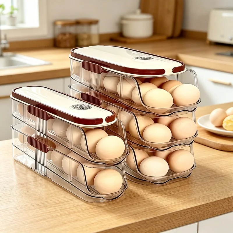 Automatic Rolling Egg Storage Box for Refrigerator Side Door - 1 Piece Hand-Held Egg Rack with Space Saving Design