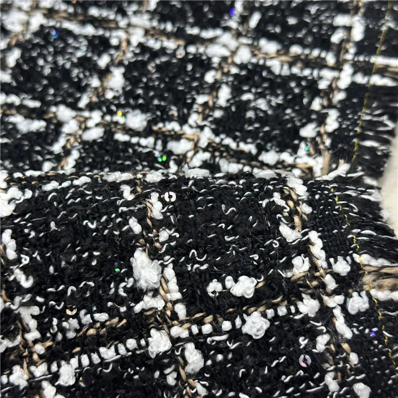 Black Checkered Chanel-style Coarse Wool Tweed with Metallic Thread Soft Textured Heavyweight Fabric Suits Blazers Autumn Winter