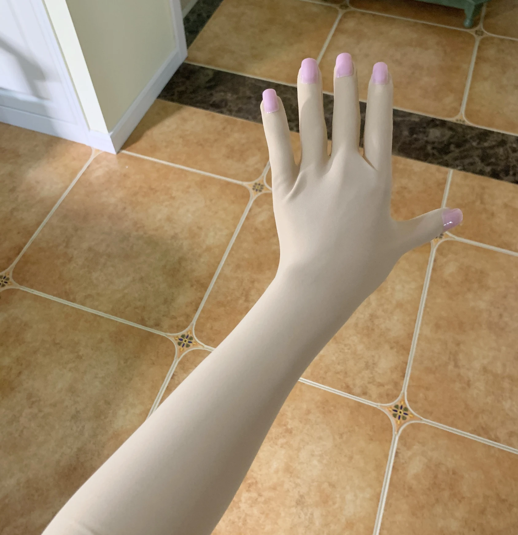 Luxury pink flesh colored spandex Zentai nail gloves men's role-playing Kigurumi high elasticity long gloves with nail costume