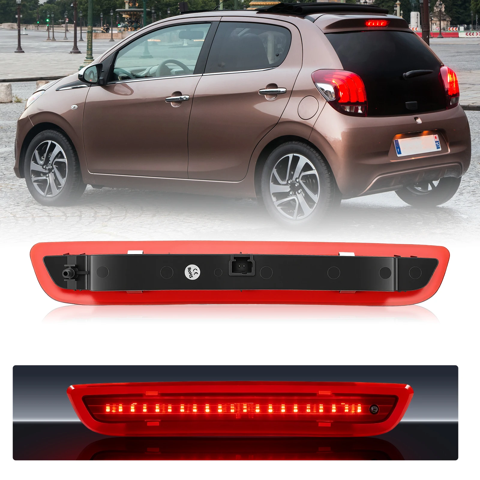 Black/Red LED High Level Rear Brake Light For Peugeot Citroen C1 108 2014-2021 B000878980