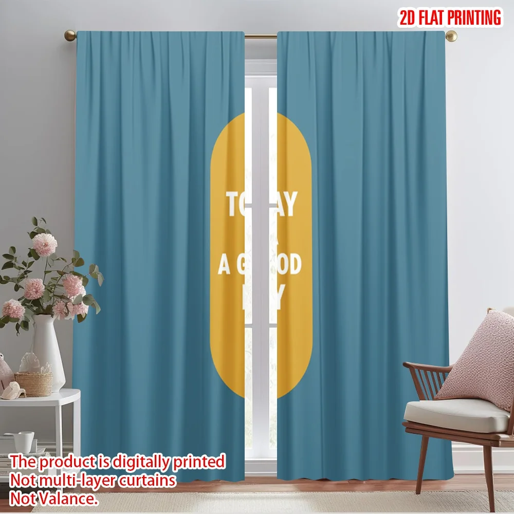 

2pcs 2D flat printing Curtains Today is a good day Polyester Without Electricity Festive Curtains for Entryway Room Parties