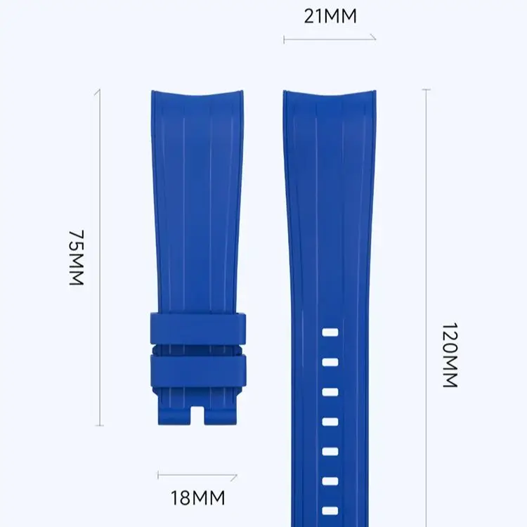 21mm For Rolex Explorer 2 fkm Rubber Watch Strap 41mm Dial Curved End Design No Gap Fluorubber  Watch Band