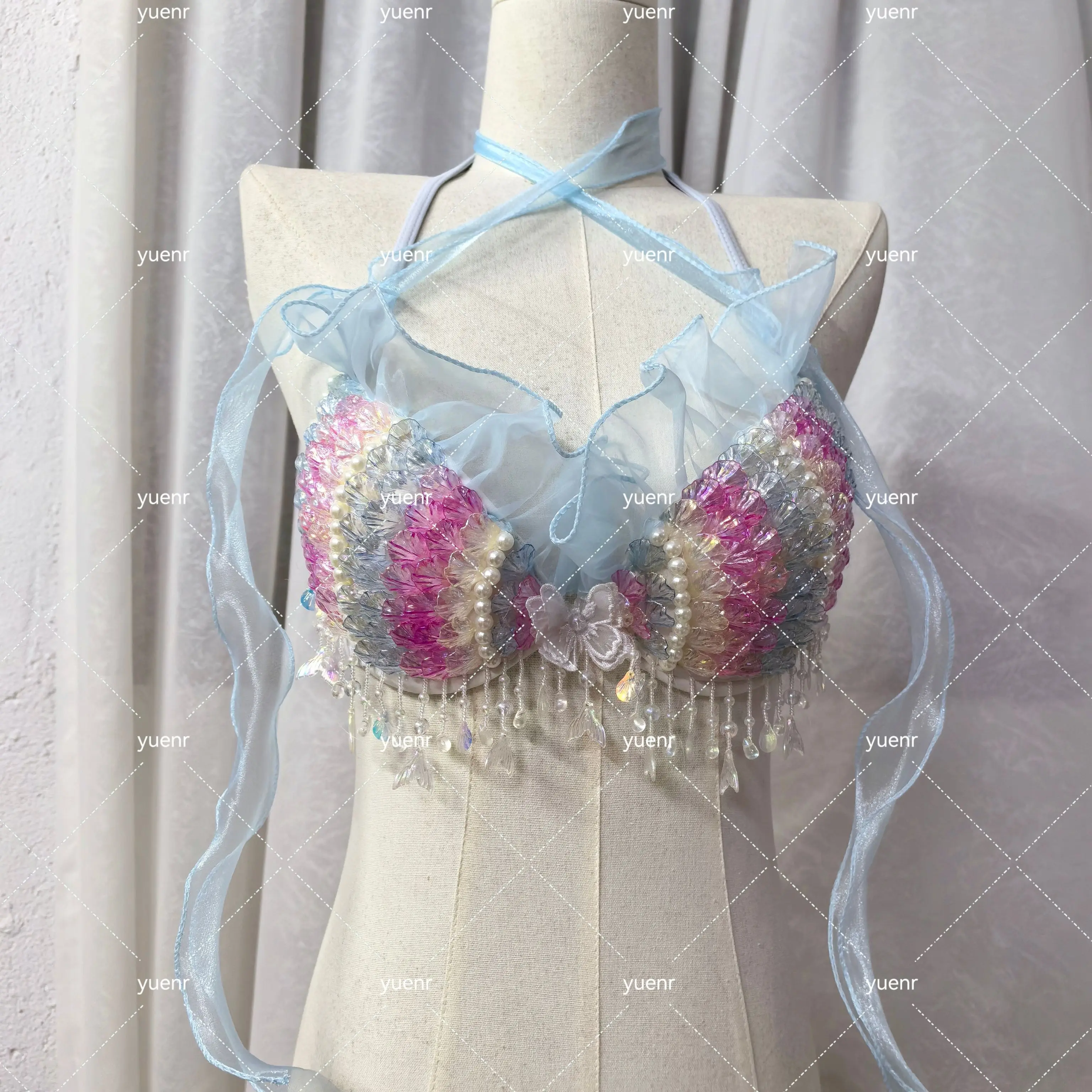 New Handmade Mermaid Corset Shell Sequins Oceanarium Performance Bikini Swimsuit Diving Shooting Role-Play Bra