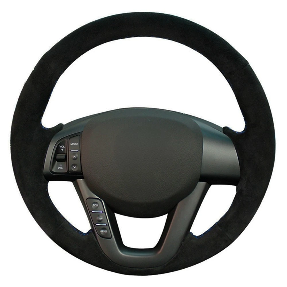 Car Steering Wheel Cover Hand-stitched Black Genuine Leather Suede For Kia K5 Optima 2008 2009 2010 2011 2012 2013