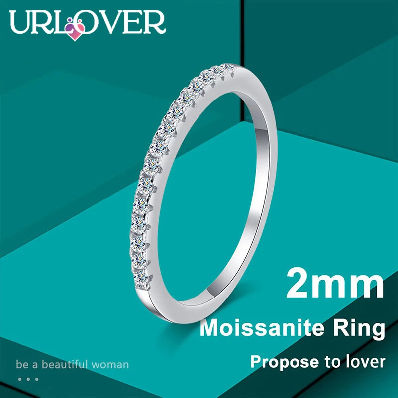 URLOVER 2mm D Color Moissanite Ring s925 Sterling Sliver Plated 18k White Gold Fine Jewelry Wedding Engagement Rings For Women