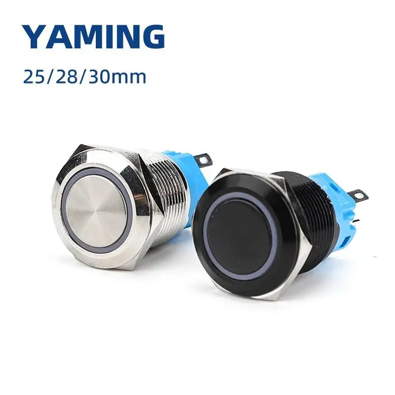 25/28/30/40mm Stainless Steel Metal Push Button Switch With Lamp Lock/Latching Momentary/Reset Power Supply Waterproof 1NO1NC