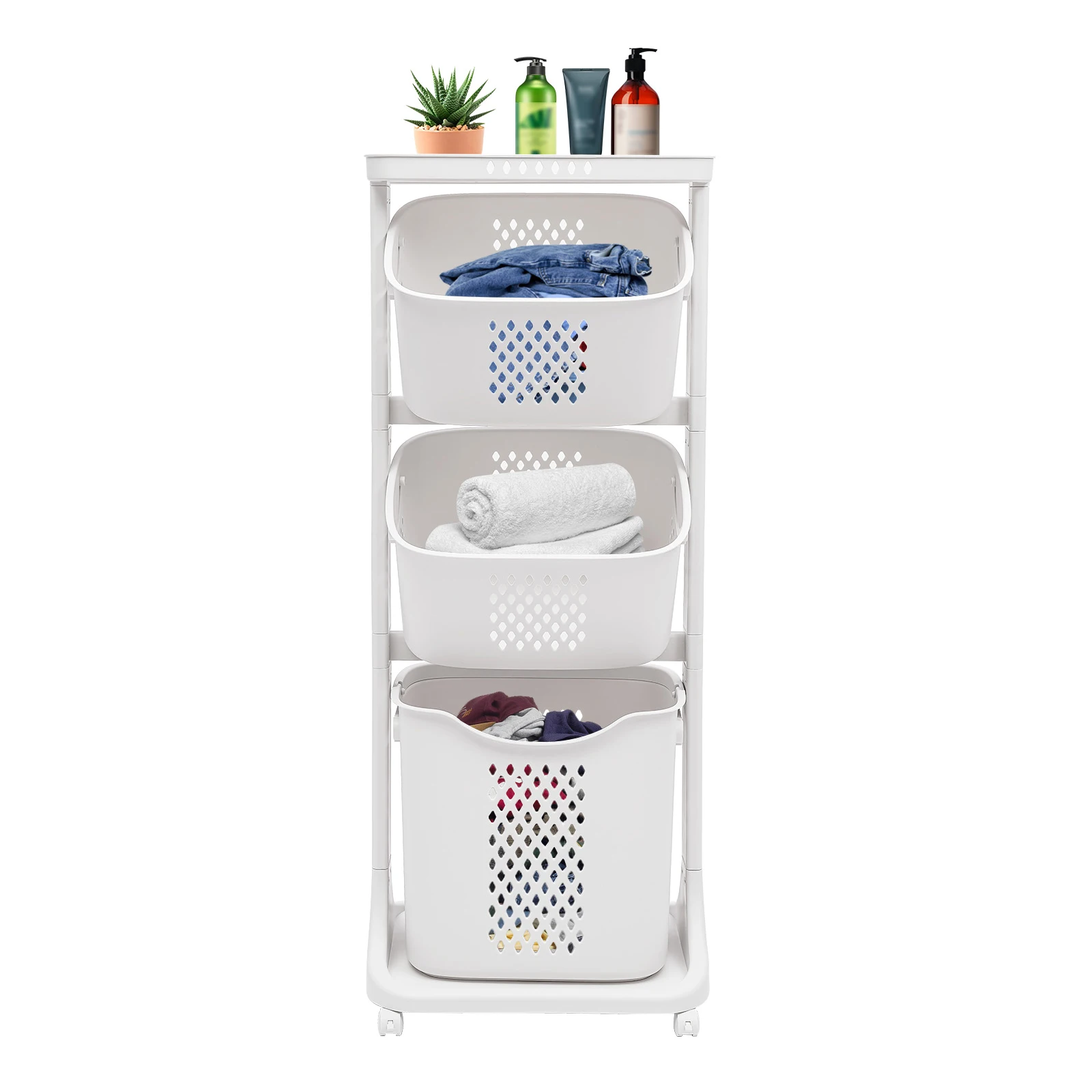 Laundry basket, Bathroom multi-layer clothing storage basket, household, simple kitchen shelf fruit stand (3 layers)