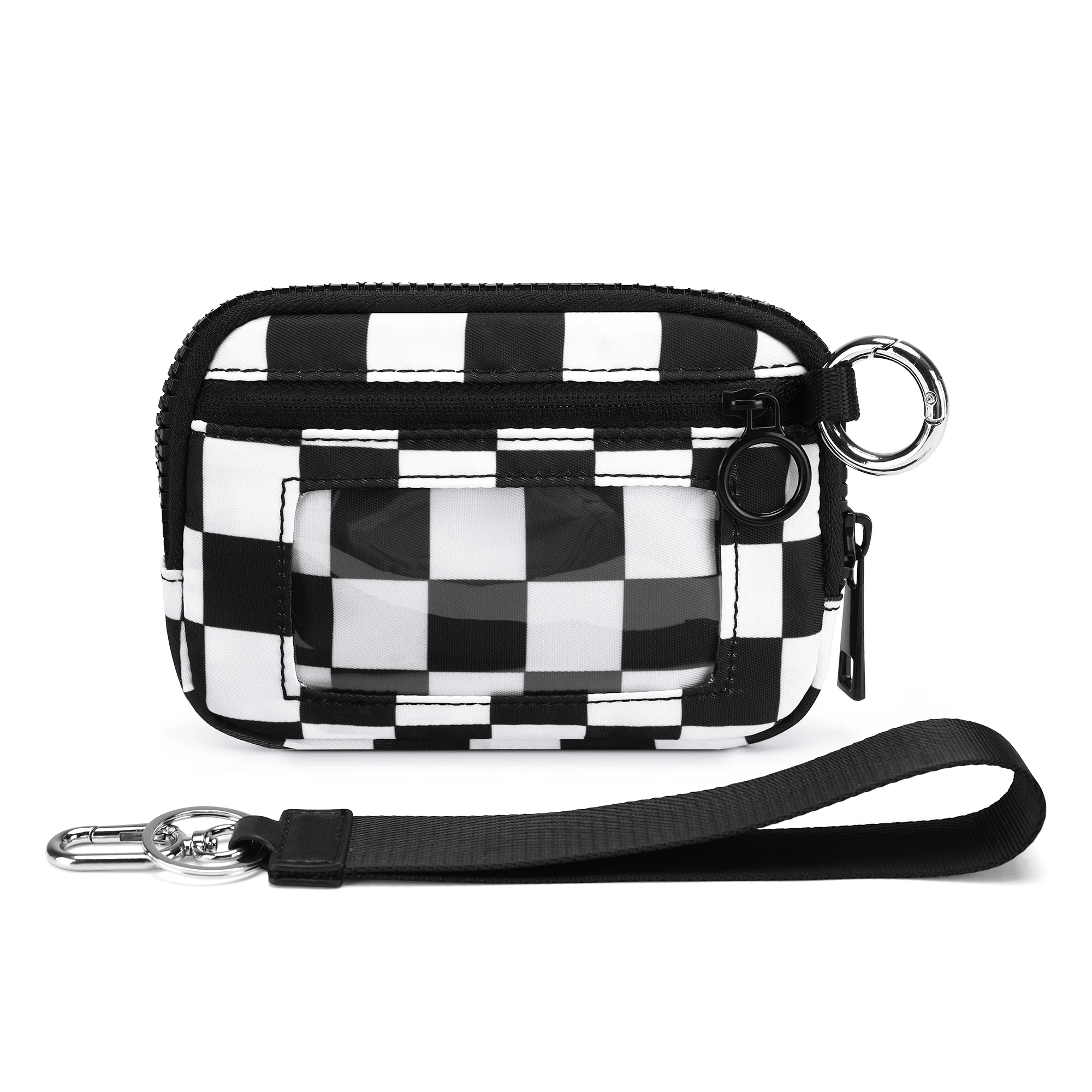 Women's Keychain Wallet The Iris Wallet Zip Waterproof Nylon Card Wallet Pouch Wristlet Zip Card Case with Clear ID Window